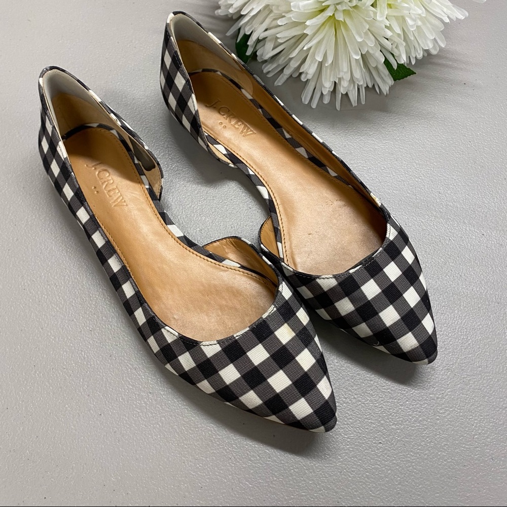 J Crew Factory D'Orsay Flat Shoe Gingham Check 7.5 - Picture 2 of 6